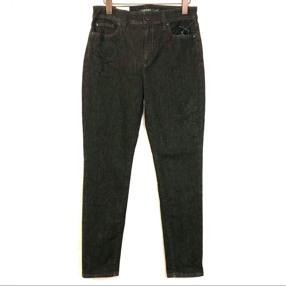 Lauren Ralph Lauren black embroidered jeans high waist NWT 6